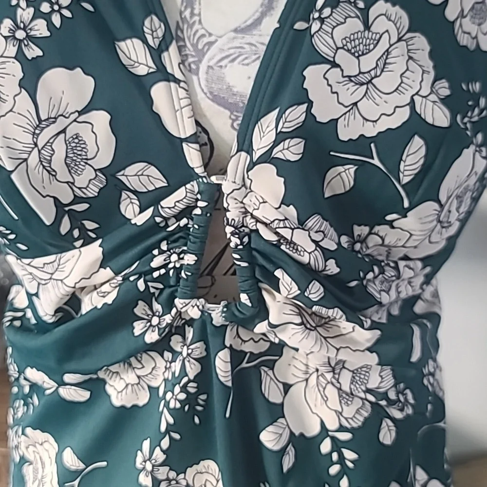 Adore Me Floral Twist-Front Green Women's Swim Suit
